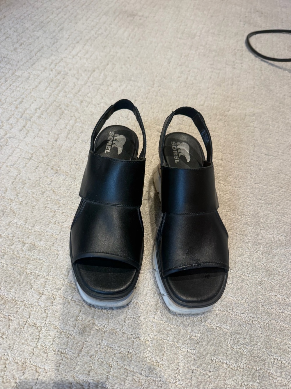 Sorel Black Leather Open-Toe Slingback Sandals